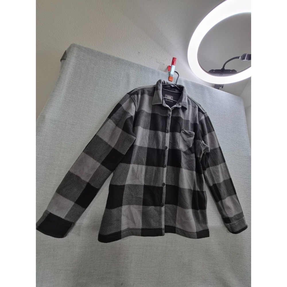 Nomad By Craft + Flow Flannel Shacket Womens XL Black Gray Buffalo Plaid Fleece